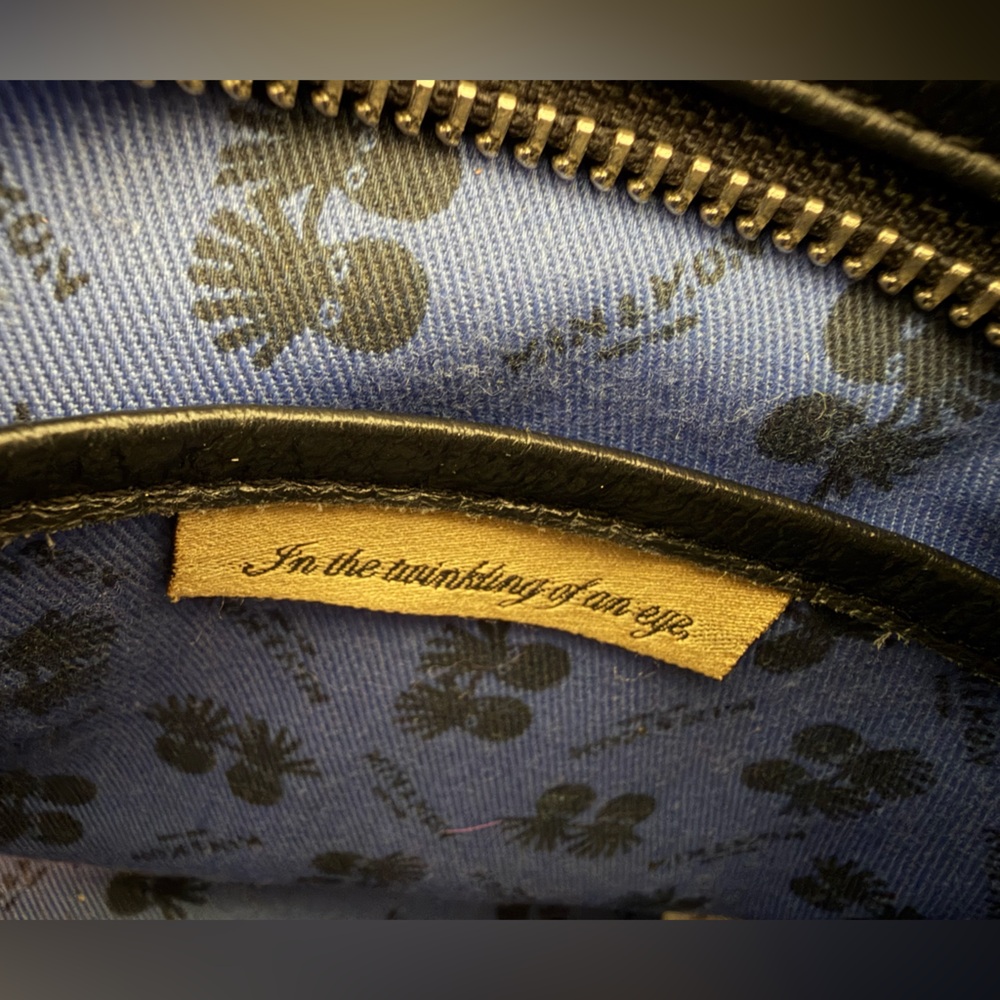 Min & Mon Vali Crossbody Small Black Leather Bag w/ black fur. “All Over Eyes” - Picture 14 of 16
